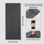 Portable Yoga Blanket with Body Position Line Non Slip Soft for Home Gym Studio - Blue