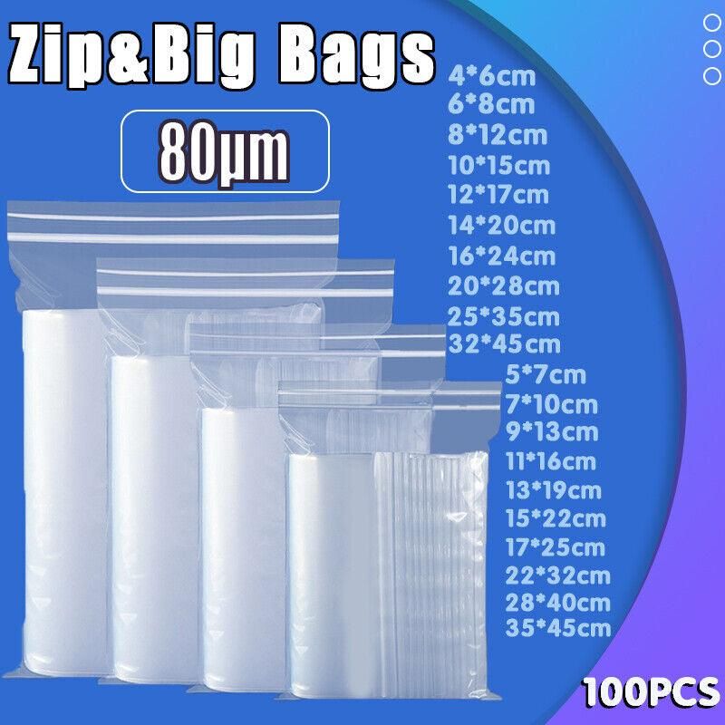 100X Bulk Clear Resealable PE Plastic Zip Bags - 14*20cm 100PCS
