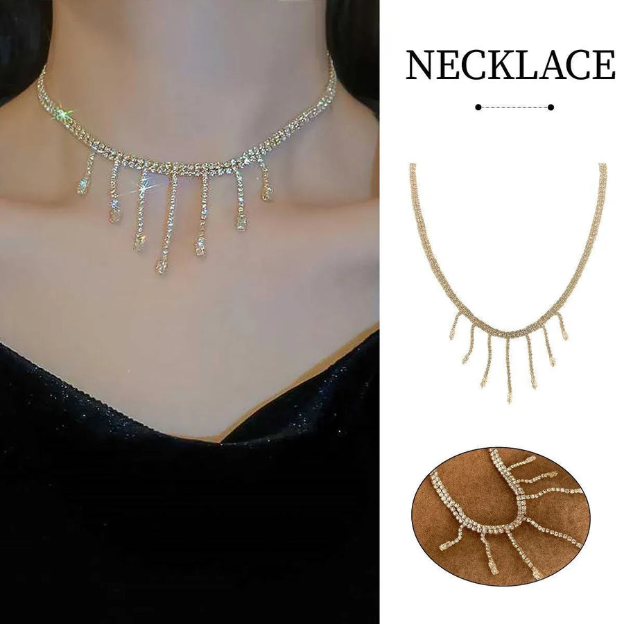 Luxury Zirconia Tassel Necklace Elegant Collar Jewelry for Women Party Wear