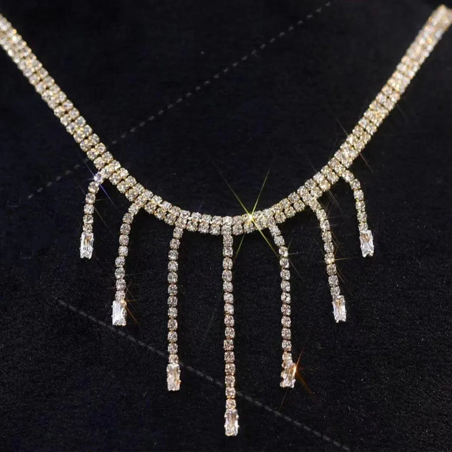 Luxury Zirconia Tassel Necklace Elegant Collar Jewelry for Women Party Wear