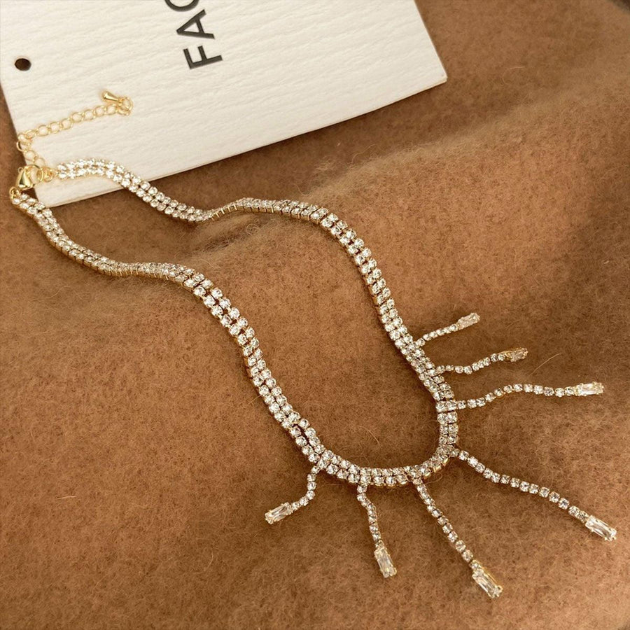Luxury Zirconia Tassel Necklace Elegant Collar Jewelry for Women Party Wear