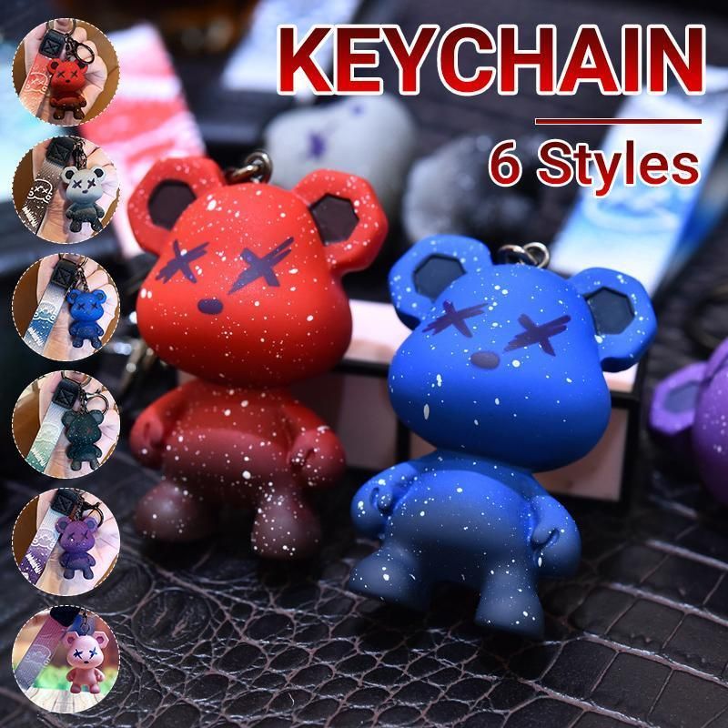 Car Keyring Animal Key Ring Lanyard Bear Keychain Gradient colour Bear Keychain - Blue