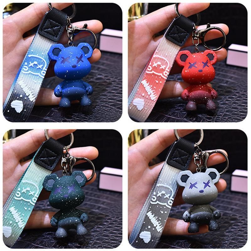 Car Keyring Animal Key Ring Lanyard Bear Keychain Gradient colour Bear Keychain - Blue