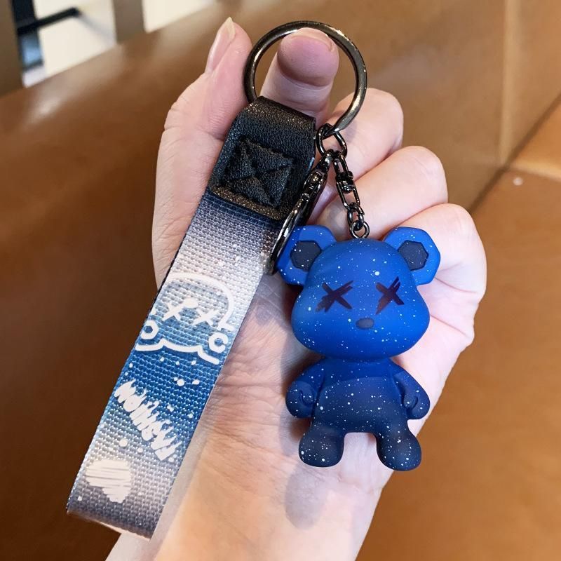 Car Keyring Animal Key Ring Lanyard Bear Keychain Gradient colour Bear Keychain - Blue