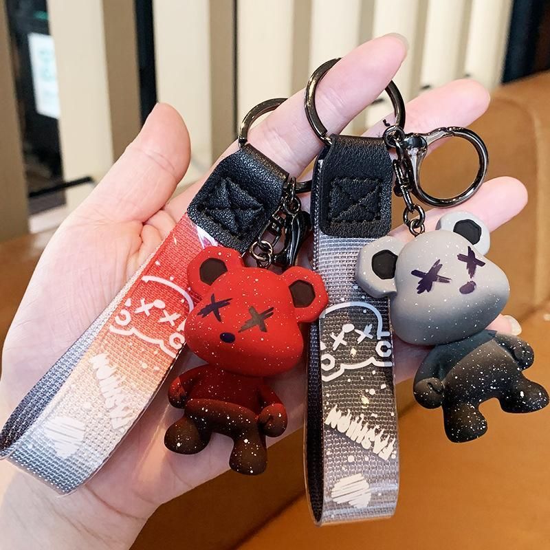 Car Keyring Animal Key Ring Lanyard Bear Keychain Gradient colour Bear Keychain - Pink