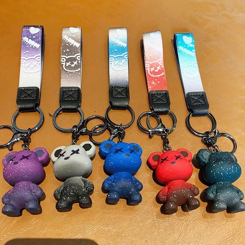 Car Keyring Animal Key Ring Lanyard Bear Keychain Gradient colour Bear Keychain - Pink