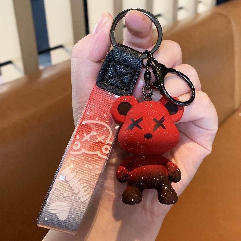 Car Keyring Animal Key Ring Lanyard Bear Keychain Gradient colour Bear Keychain - Pink