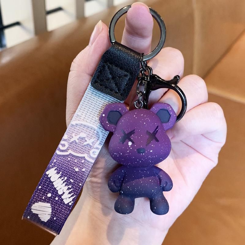Car Keyring Animal Key Ring Lanyard Bear Keychain Gradient colour Bear Keychain - Pink