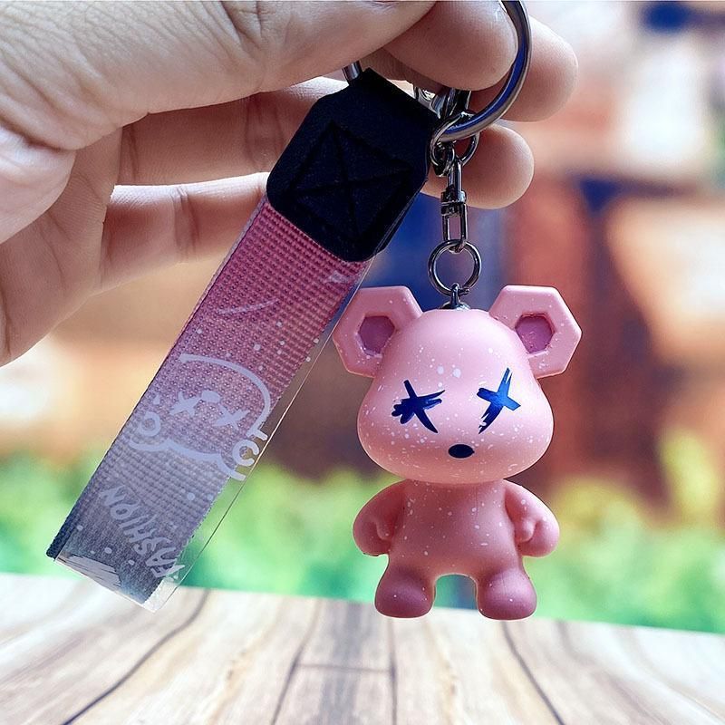 Car Keyring Animal Key Ring Lanyard Bear Keychain Gradient colour Bear Keychain - Pink