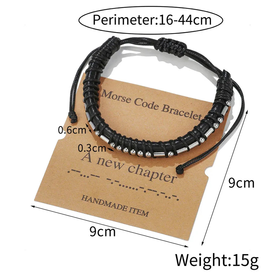 Morse Code Leather Bracelet A New Chapter Adjustable Handmade Stainless Steel Beads
