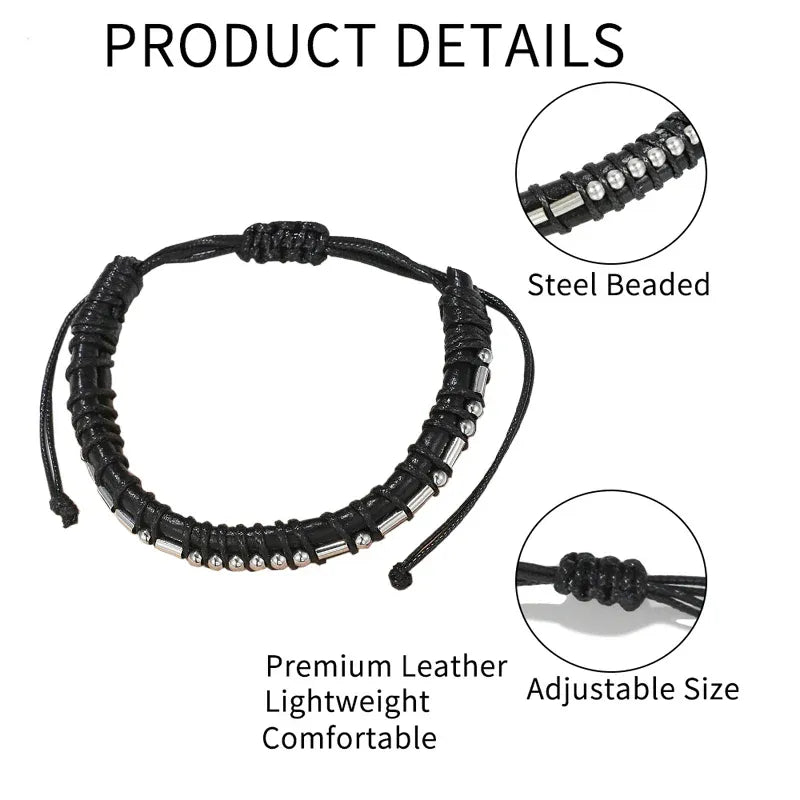 Morse Code Leather Bracelet A New Chapter Adjustable Handmade Stainless Steel Beads