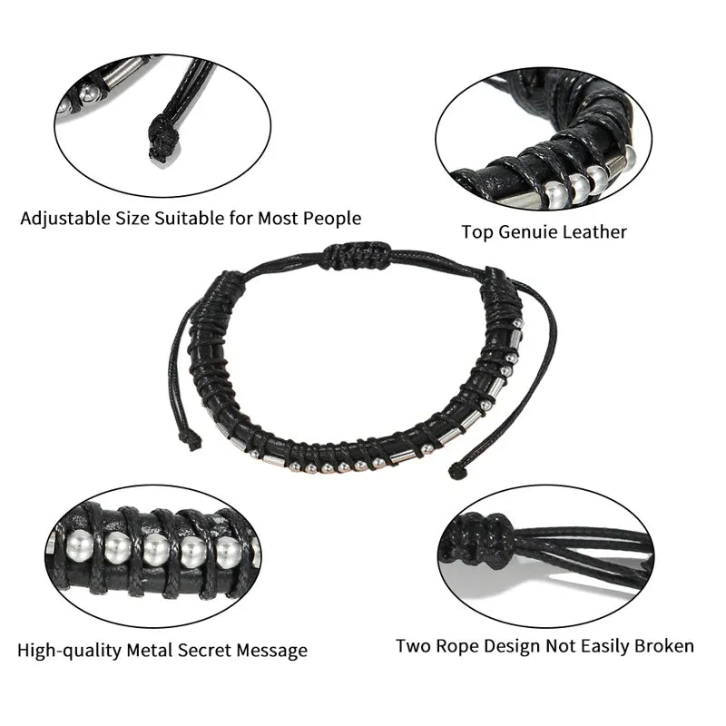 Morse Code Leather Bracelet A New Chapter Adjustable Handmade Stainless Steel Beads