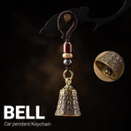 Pure Brass Bell Car KeyChain Engraved Chinese Buddhist Sutra Handmade Woven Rope