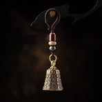 Pure Brass Bell Car KeyChain Engraved Chinese Buddhist Sutra Handmade Woven Rope