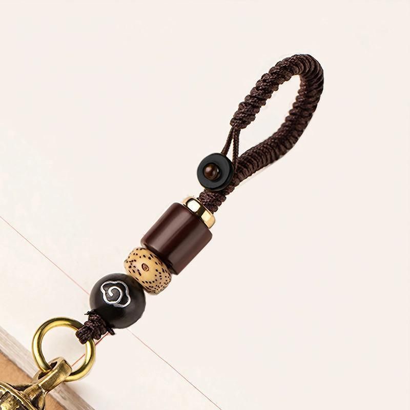 Pure Brass Bell Car KeyChain Engraved Chinese Buddhist Sutra Handmade Woven Rope