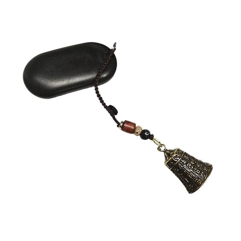 Pure Brass Bell Car KeyChain Engraved Chinese Buddhist Sutra Handmade Woven Rope