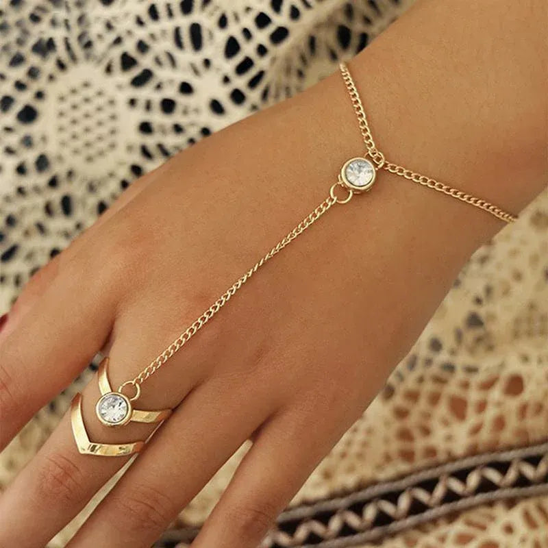 Geometric Hollow Arrow Ring Bracelet Integrated Creative Finger Chain Set Chain - Gold