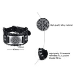 Viking Compass Leather Bracelet Men Adjustable PU Leather Cuff Runes Wristband - Silver