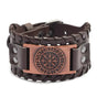 Viking Compass Leather Bracelet Men Adjustable PU Leather Cuff Runes Wristband - Copper