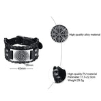 Viking Compass Leather Bracelet Men Adjustable PU Leather Cuff Runes Wristband - Copper