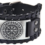 Viking Compass Leather Bracelet Men Adjustable PU Leather Cuff Runes Wristband - Copper