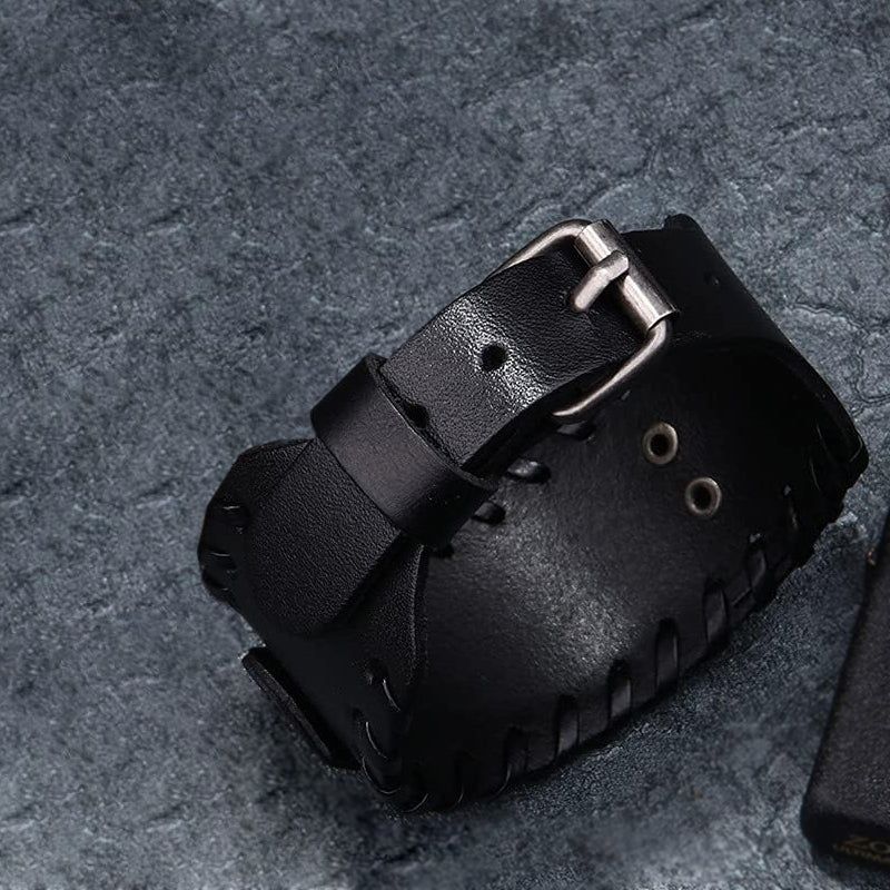 Viking Compass Leather Bracelet Men Adjustable PU Leather Cuff Runes Wristband - Copper