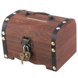 Wooden Treasure Chest Retro Money Storage Box Case Coin Piggy Bank Organizer - Front View