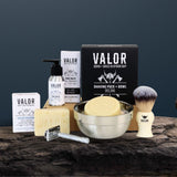 VALOR Decadent Shaving Gift Set – Organic Razor Kit with Soap, Brush, Balm & Body Bar - Front View