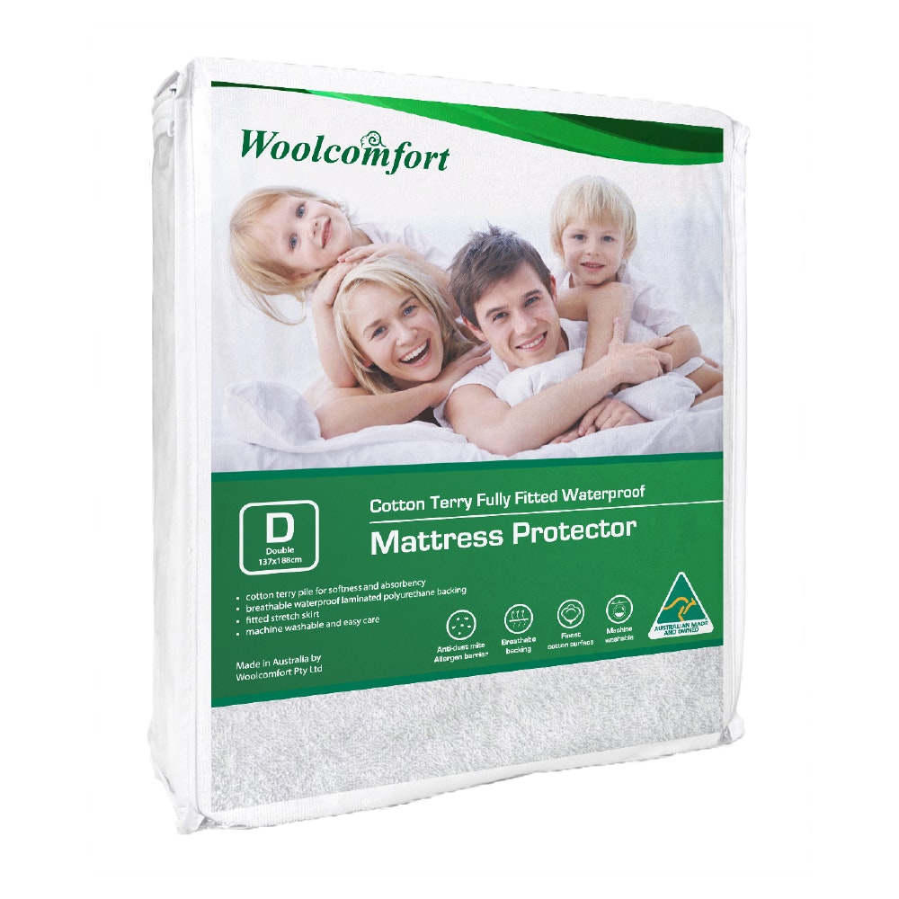 Waterproof Cotton Terry Fitted Mattress Protector for Double Beds