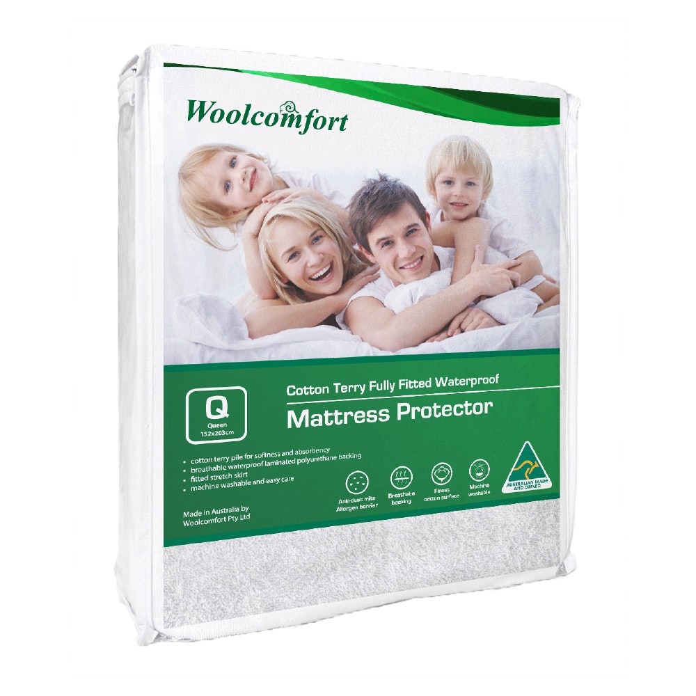 Waterproof Queen Size Cotton Terry Mattress Protector with Fully Fitted Design