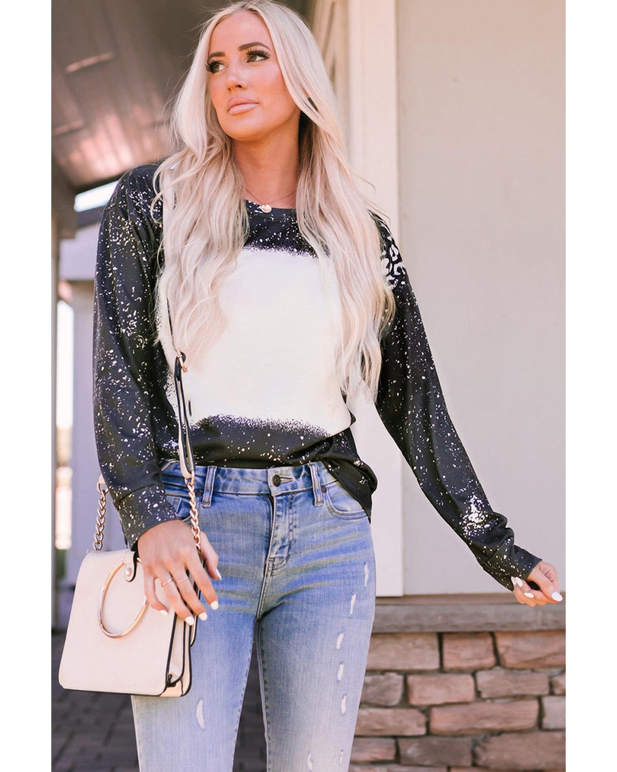 Retro Bleached Leopard Print Pullover - Size S