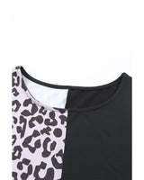 Azura Exchange Trendy Leopard Print Patchwork Short Sleeve Blouse - S - Front View