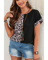Azura Exchange Trendy Leopard Print Patchwork Short Sleeve Blouse - S - Side View