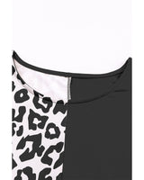 Azura Exchange Trendy Leopard Print Patchwork Short Sleeve Blouse - S - Rear View