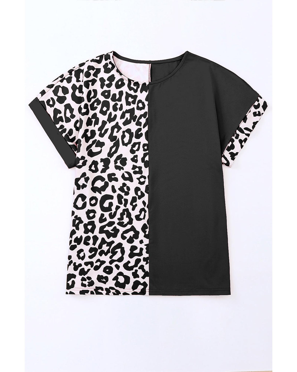 Azura Exchange Trendy Leopard Print Patchwork Short Sleeve Blouse - S
