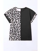 Azura Exchange Trendy Leopard Print Patchwork Short Sleeve Blouse - S - Close-Up Angle