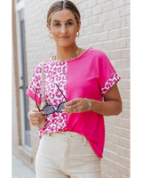 Leopard Chic Patchwork Short Sleeve Top - Size S