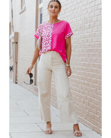 Leopard Chic Patchwork Short Sleeve Top - Size S - Rear View