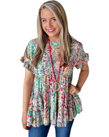 Azura Floral Ruffle Sleeve Babydoll Top - S - 45-Degree Angle