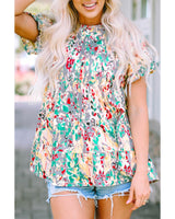 Azura Floral Ruffle Sleeve Babydoll Top - S - Front View