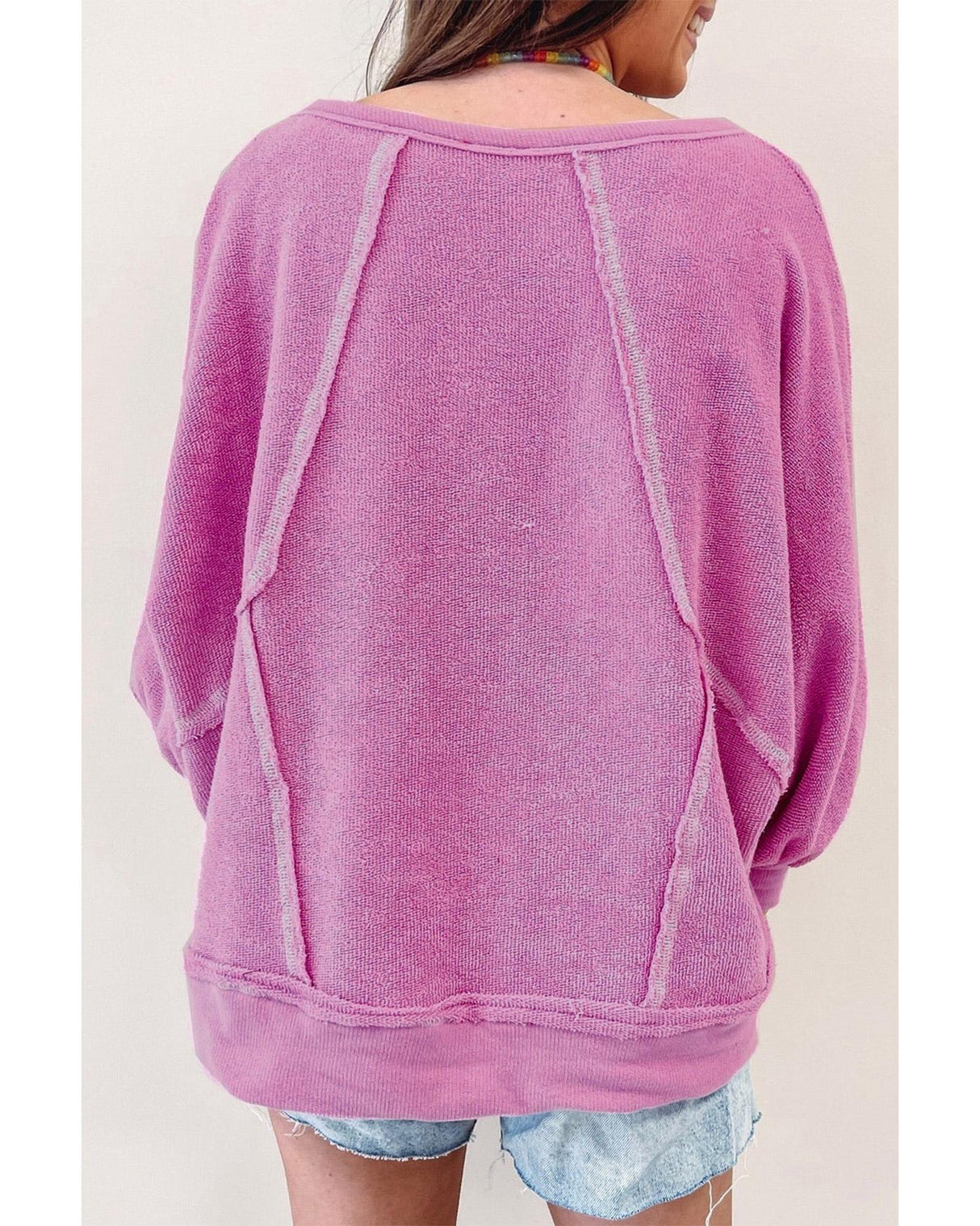 Azura Exchange Pink Exposed Seam Terry Pullover - S