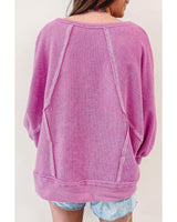 Azura Exchange Pink Exposed Seam Terry Pullover - S - Top-Down View