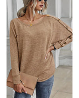 Khaki Dolman Sleeve Top with Button Details - M - Side View