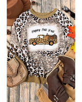Leopard Print Tie-Dye Pumpkin Truck Long Sleeve Top - L - Front View