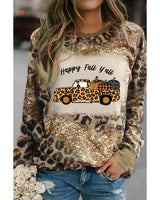 Leopard Print Tie-Dye Pumpkin Truck Long Sleeve Top - L - Top-Down View