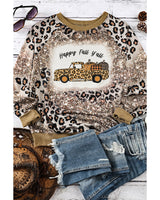 Leopard Print Tie-Dye Pumpkin Truck Long Sleeve Top - L - Rear View