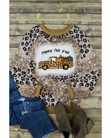 Leopard Print Tie-Dye Pumpkin Truck Long Sleeve Top - L - Low Angle