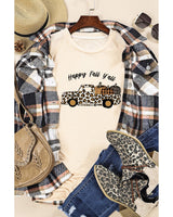 Leopard Print Pumpkin Graphic Tee for Women - Khaki - Size S