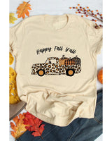 Leopard Print Pumpkin Graphic Tee for Women - Khaki - Size S - Front View