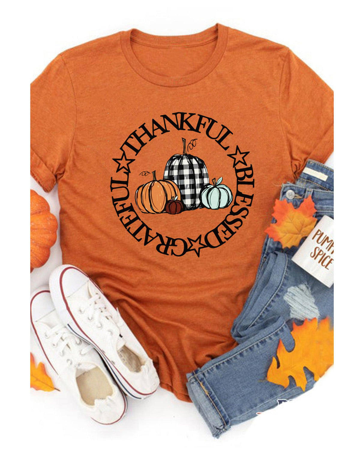 Grateful Pumpkin Graphic Tee - Thankful Blessed Design - 2XL